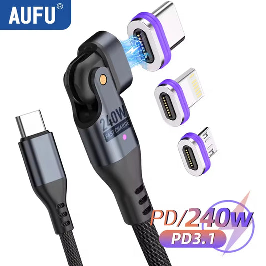 240W PD Magnetic Type-C to Type-C Cable – 16-Pin Fast Charge for Laptops & Phones