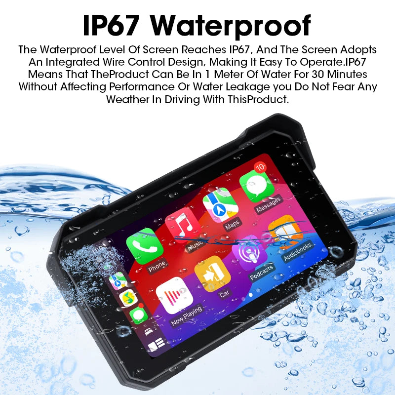 Jansite Portable Motorcycle CarPlay Screen – Dual Bluetooth, WiFi, IPX7 Waterproof