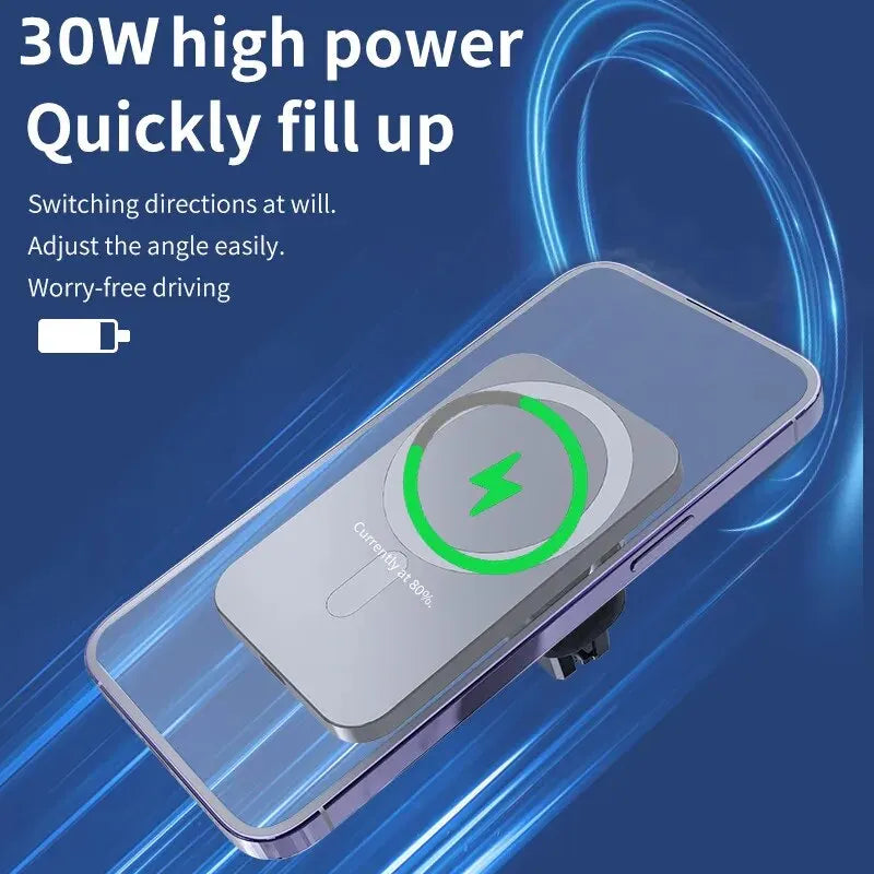 30W Magnetic Wireless Car Charger – Air Vent Phone Holder for iPhone