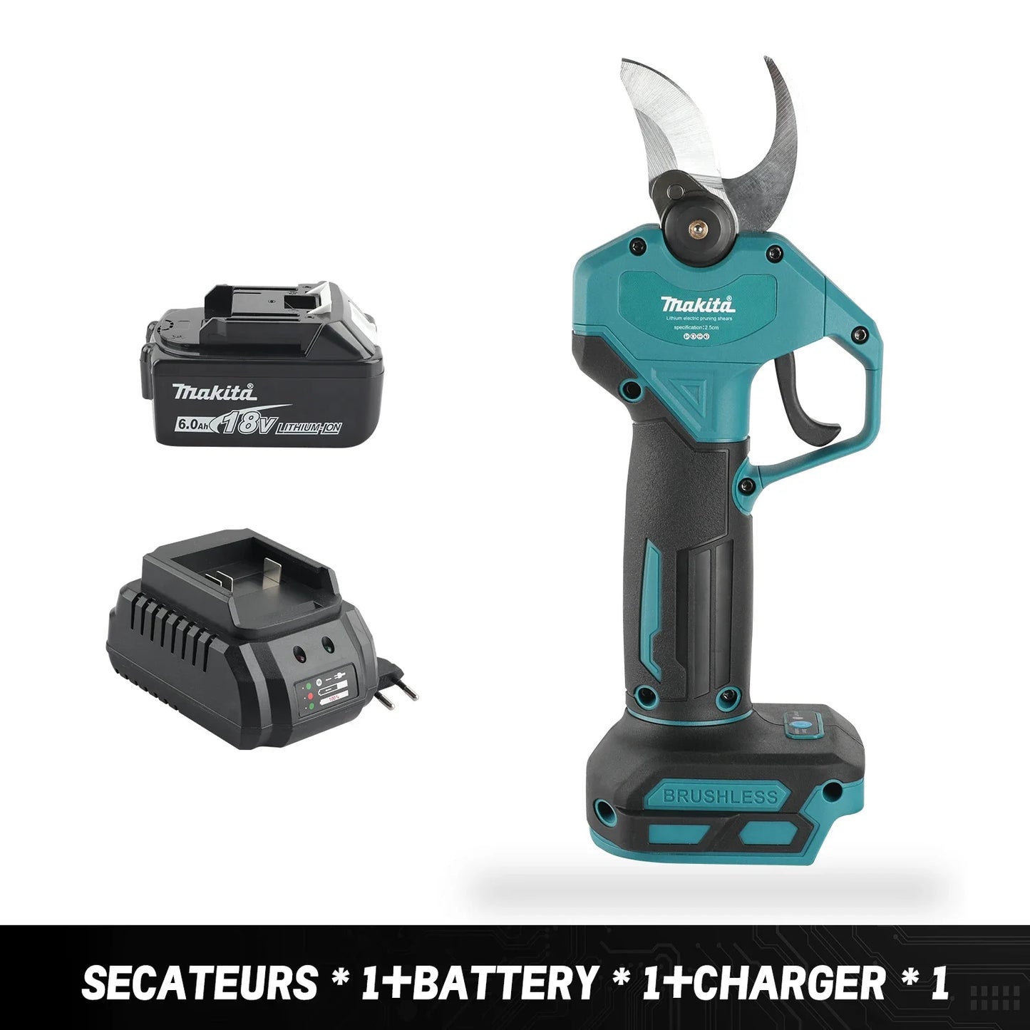 Makita Cordless Electric Pruning Shears 18V – Brushless Motor, SK5 Steel Blade, LCD Display