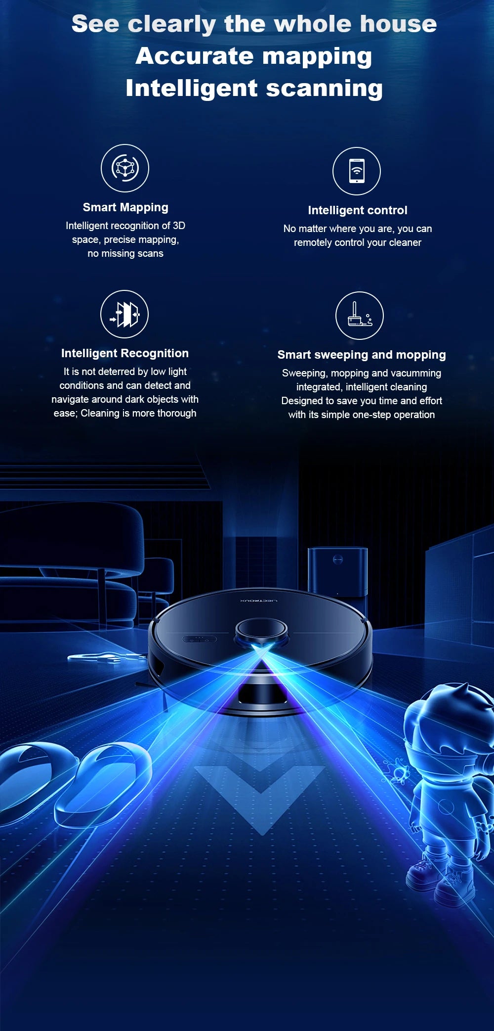 Liectroux M70 Pro Smart Robot Vacuum – LiDAR Navigation, 175-Min Runtime, Self-Empty Base