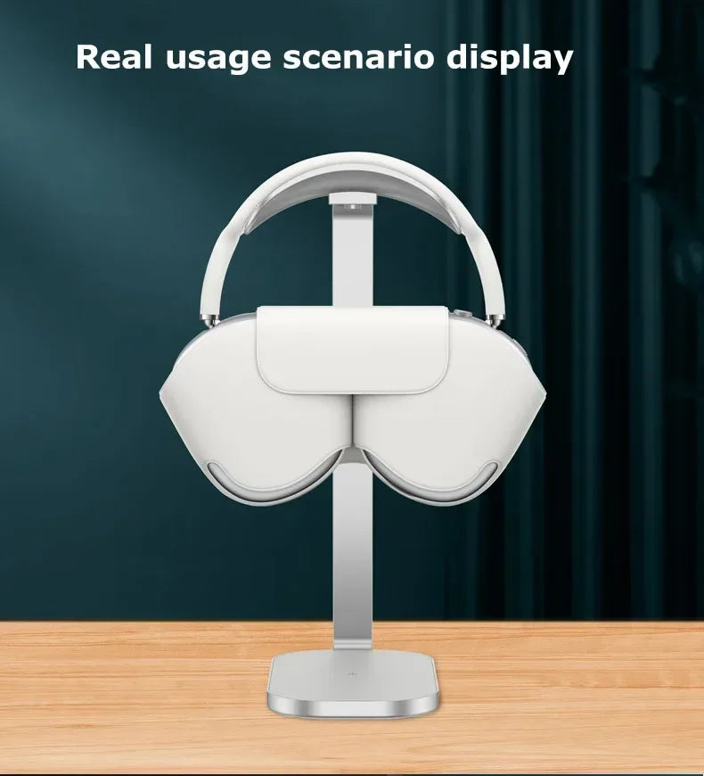 Premium Aluminium Headphone Stand with 15W Wireless Charging – Heavy Base Desk Holder