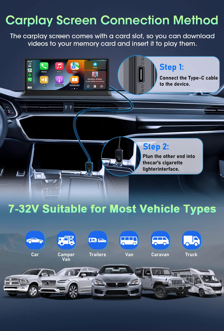 Jansite 10.26"/11.26" Wireless Apple CarPlay & Android Auto Screen with 4K Dash Cam Support