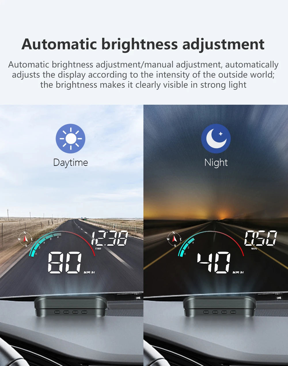 RYSJM Dual-Mode GPS & OBD Car Head-Up Display – Speed HUD with Compass, Large Font & Overspeed Alarm (Universal Fit