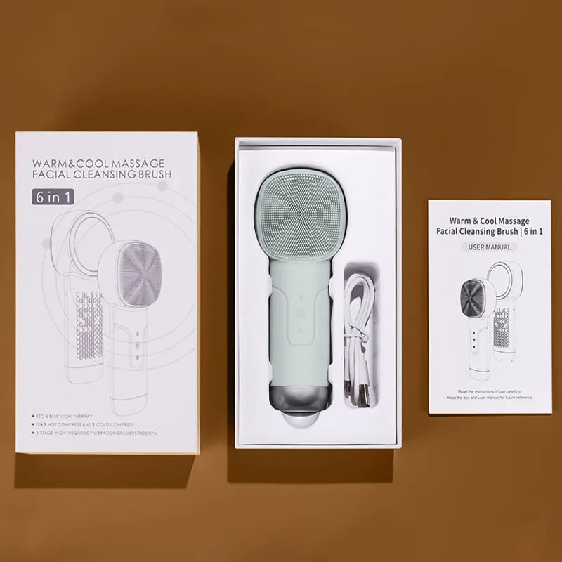 Alwafore Rechargeable Silicone Facial Cleansing Brush with Hot & Cold Compress – IPX6 Waterproof Deep Clean Tool
