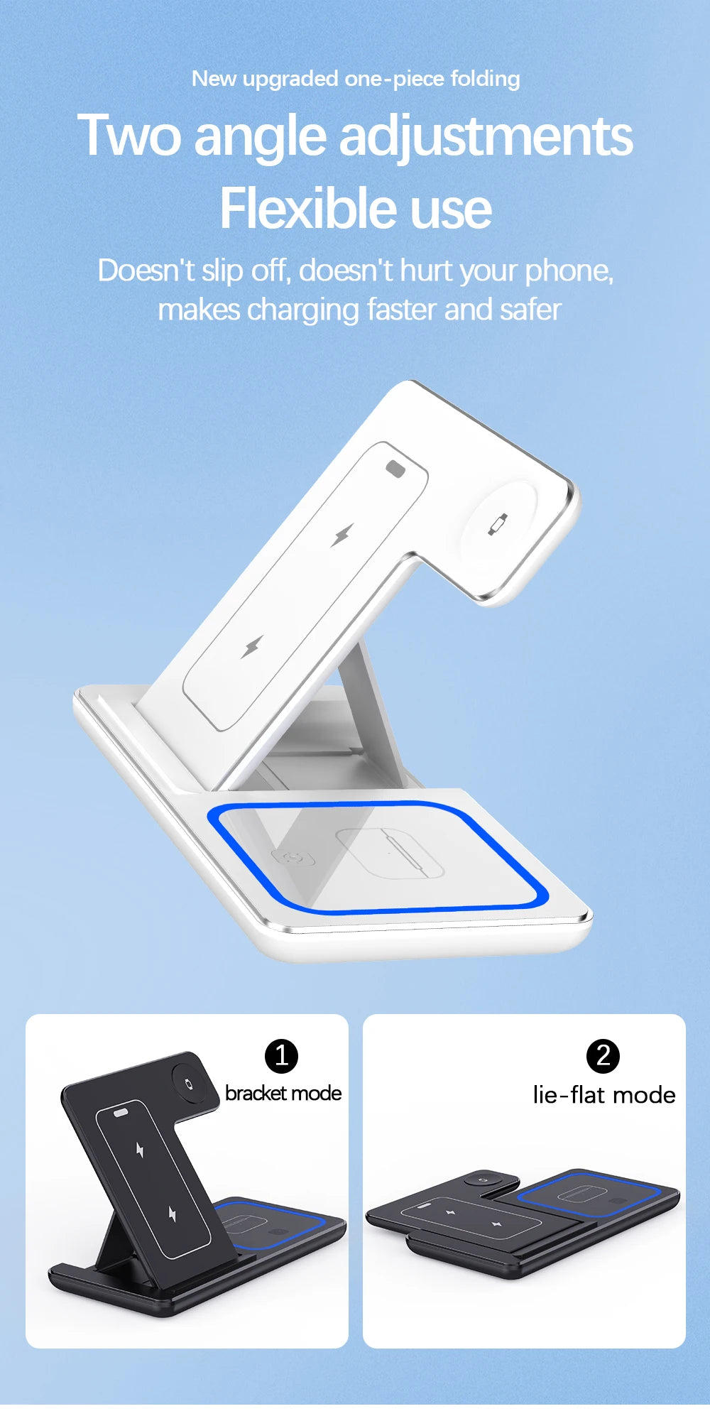 3-in-1 Foldable Fast Wireless Charger for iPhone, Watch & AirPods