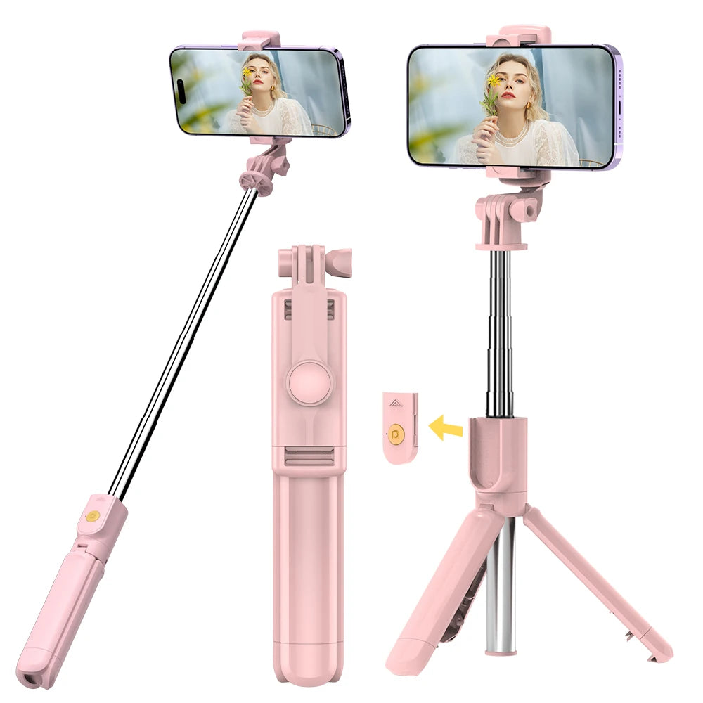 Pink Bluetooth Selfie Stick Tripod with Fill Light & Remote – 71cm Extendable