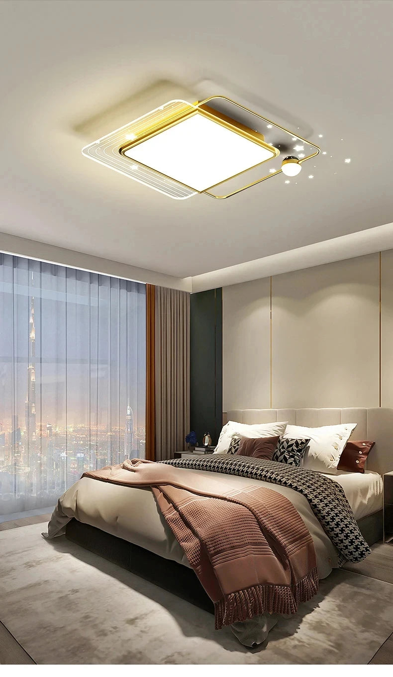AuroraRealm Modern Ceiling Light with Remote | Gold LED Ceiling Lamp, 90–260V