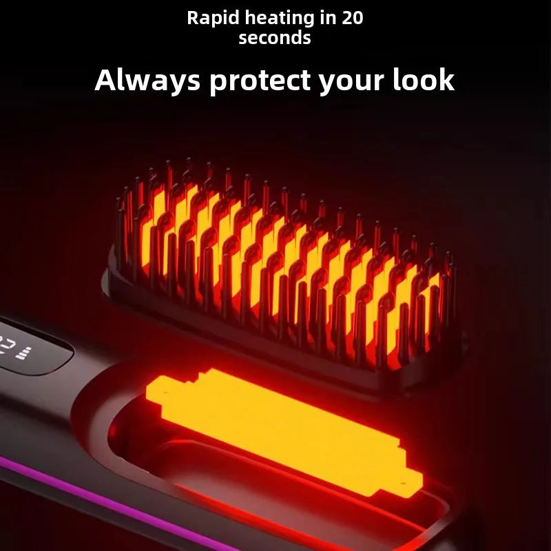 Cordless LCD Hair Straightener Comb – USB Rechargeable, Portable Anti-Scald Styling Brush