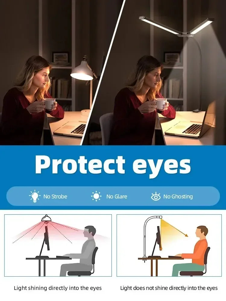 ALTCHIHYQ Double-Head LED Desk Lamp | 80cm Wide, Remote Control, 5-Level Dimming