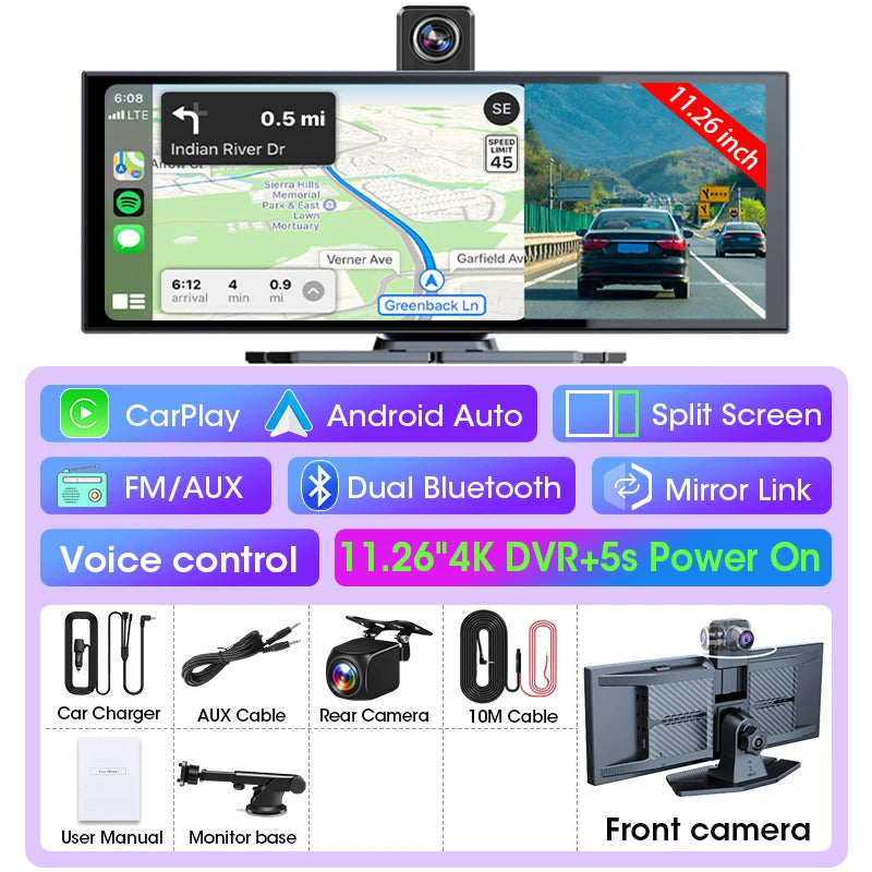 Develuck 11.26” 4K Smart Rearview Mirror Dash Cam with CarPlay & Android Auto