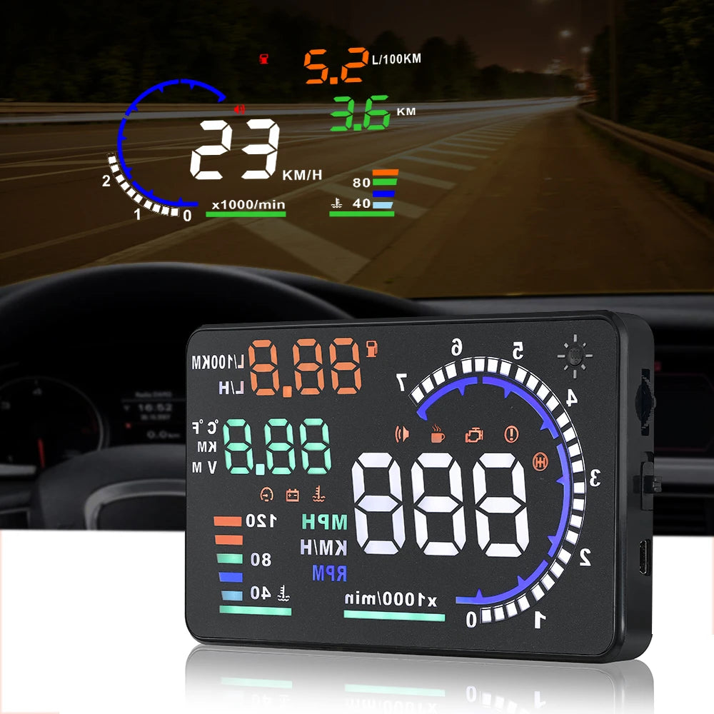 Dual-Mode Car Head-Up Display – OBD & GPS Speed HUD with Compact Slim Design (Universal Fit)