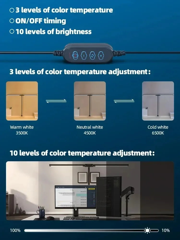 ALTCHIHYQ Double-Head LED Desk Lamp | 80cm Wide, Remote Control, 5-Level Dimming