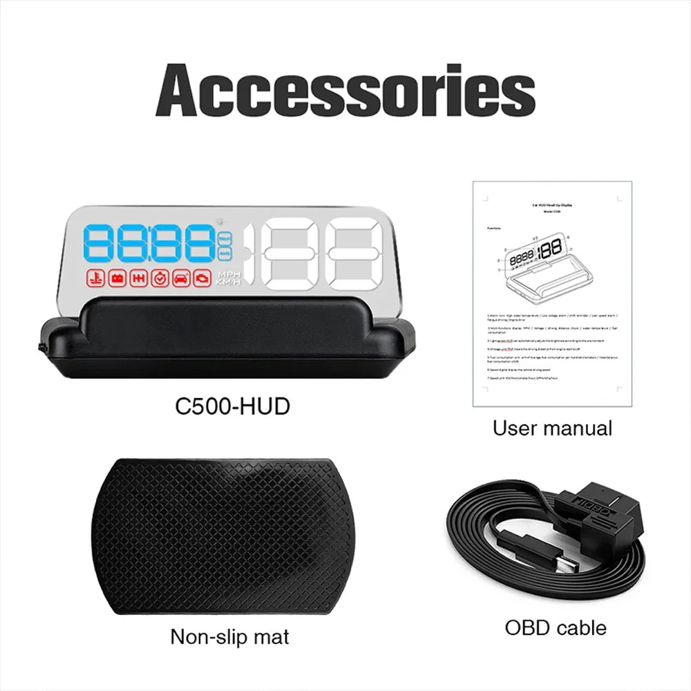 ZMFJH C500 OBD2 / T900 GPS Head-Up Display – Digital Speedometer with RPM, Fuel, Voltage & Alarm Alerts (KM/H & MPH)