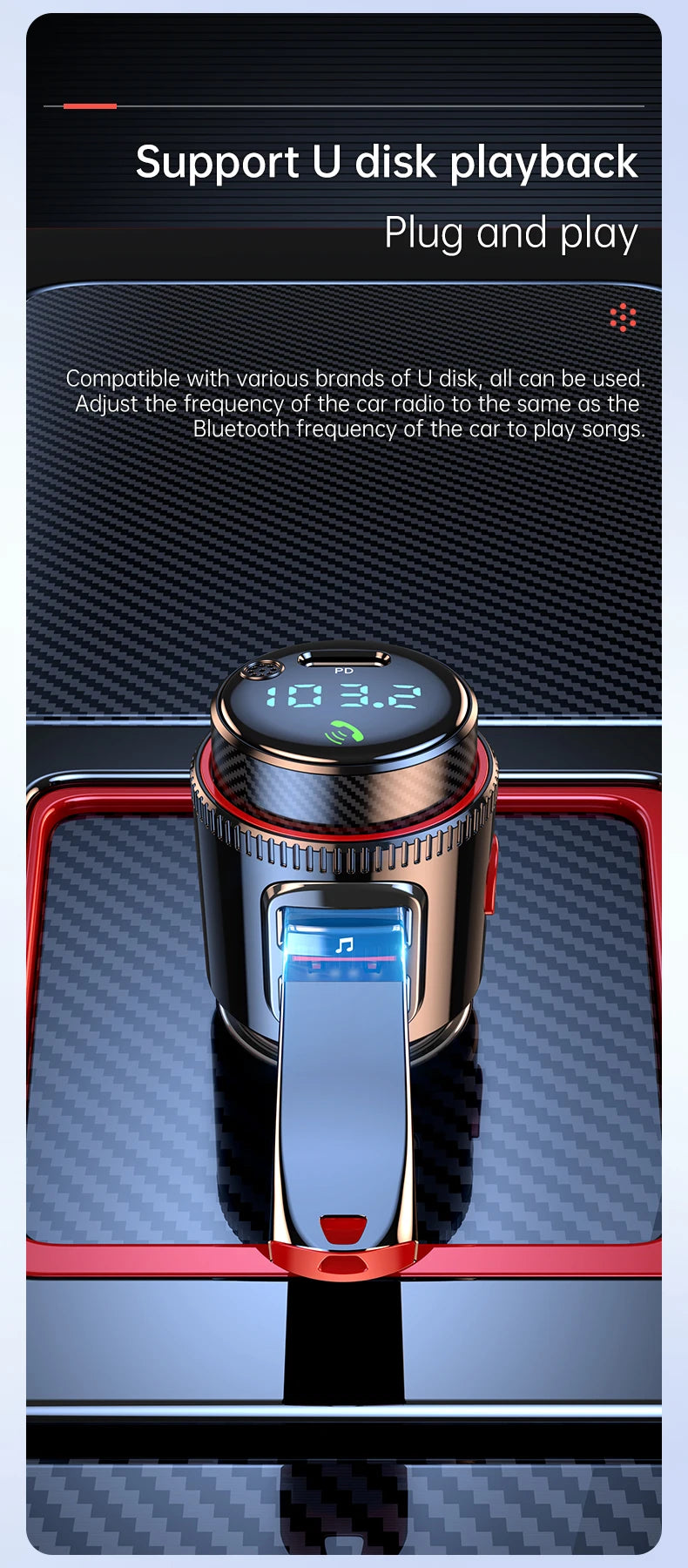 Korseed T23 Bluetooth 5.4 Car FM Transmitter with AUX, PD 30W USB-C Fast Charging & QC3.0 – Wireless Car Audio Adapter