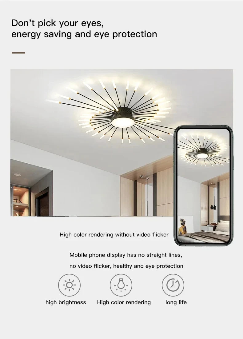 AuroraRealm Modern Black LED Ceiling Light | Large Diameter, Remote Control