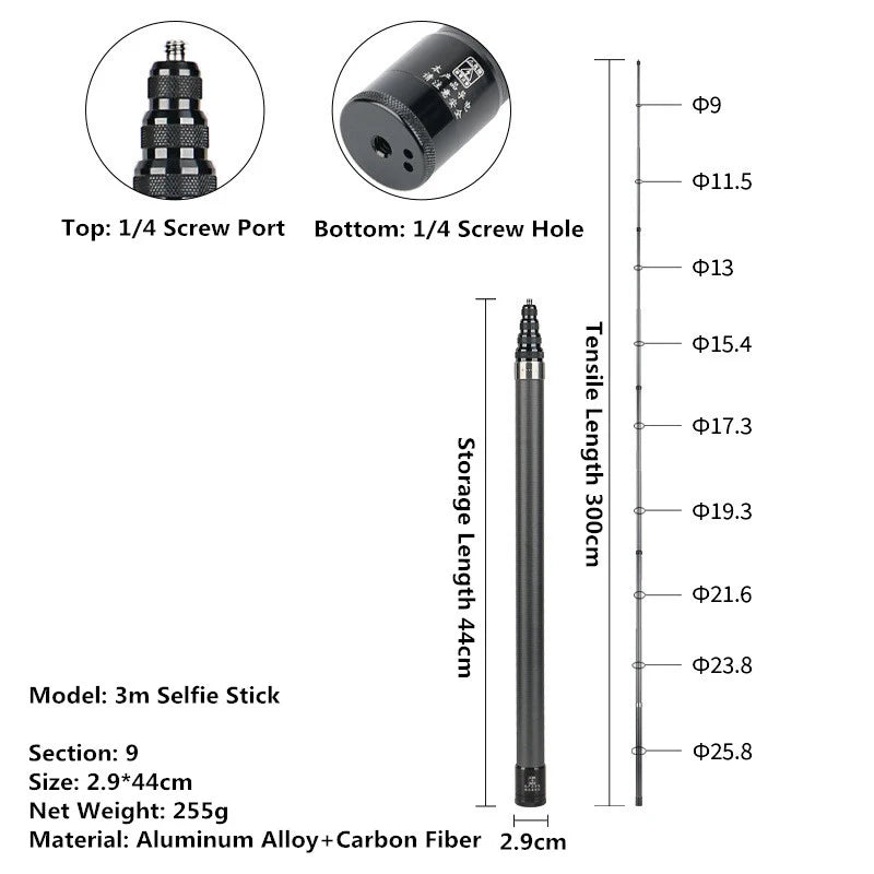 Aluminum Selfie Stick for Insta360, GoPro & DJI Action Cameras