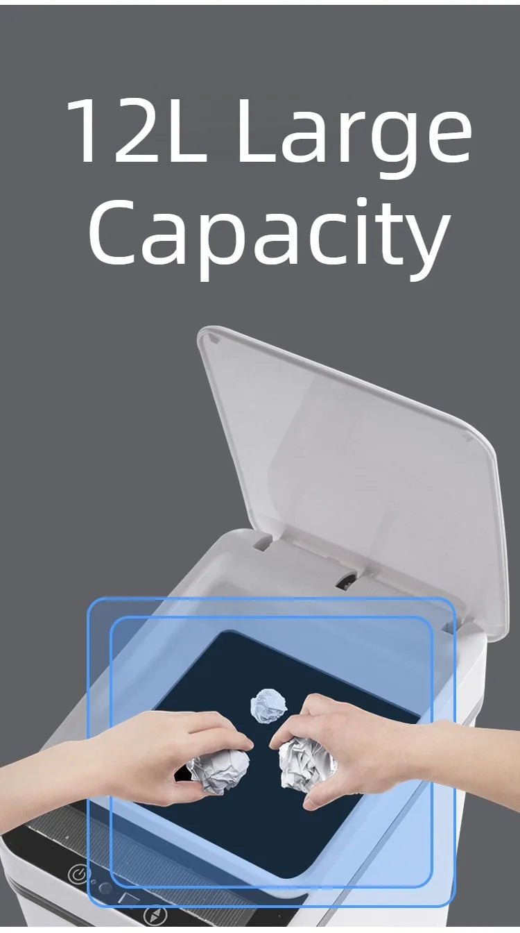 12L Automatic Induction Trash Can – Touchpad Sensor Bin with Motion Detection (White / Grey)