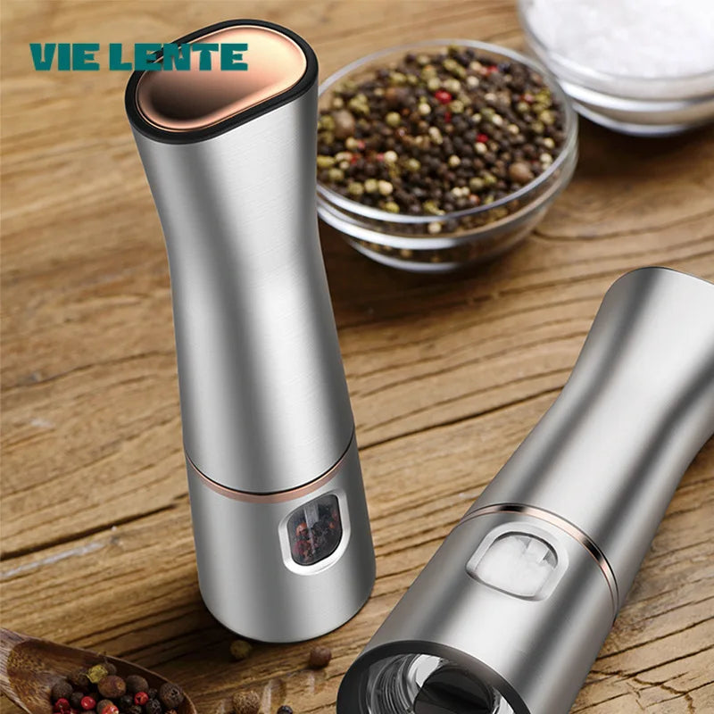 Electric Salt & Pepper Grinder – One-Touch Stainless Steel Spice Mill with Adjustable Coarseness