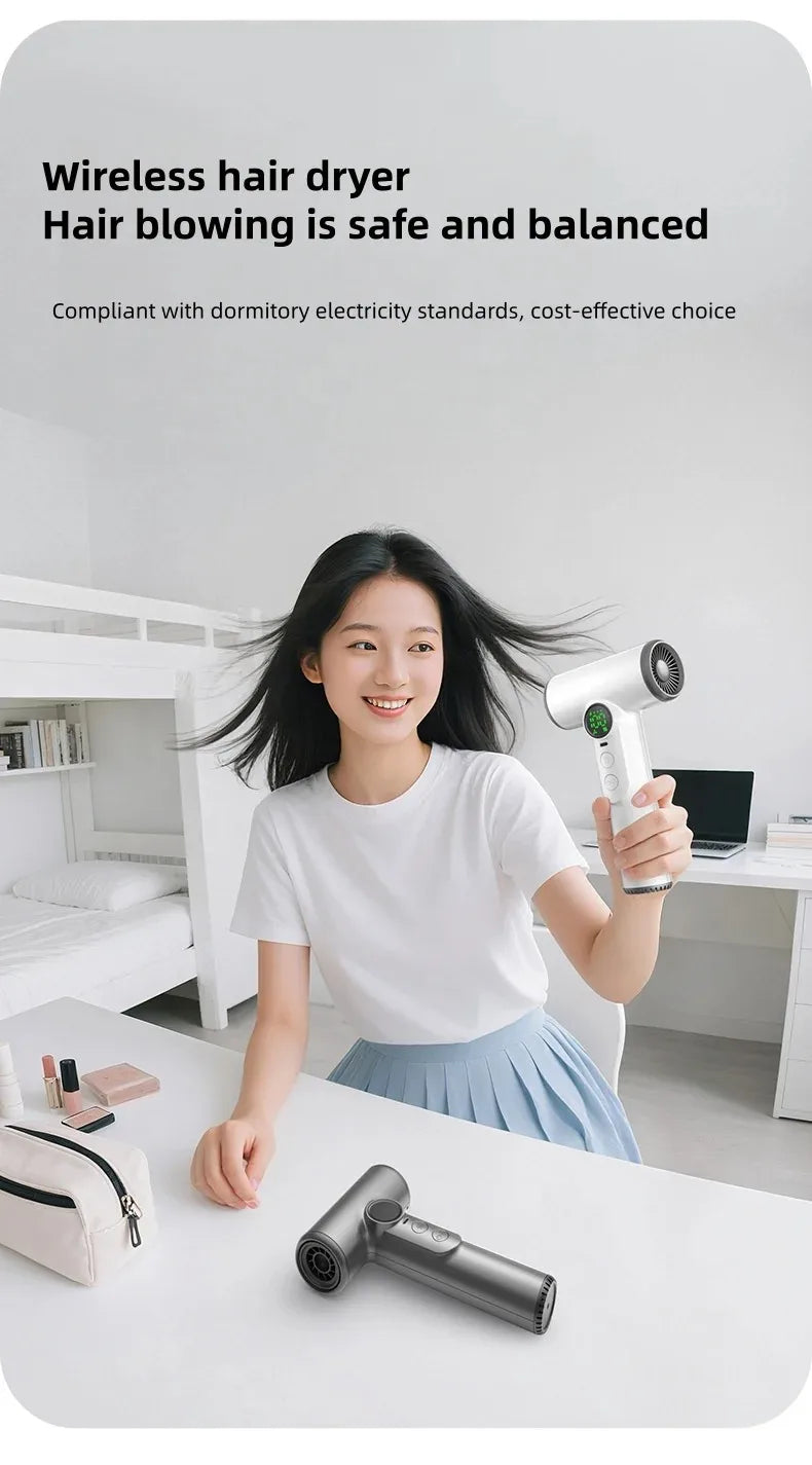 CHUBAN Wireless Hair Dryer – 100000RPM High Wind, USB-C Rechargeable