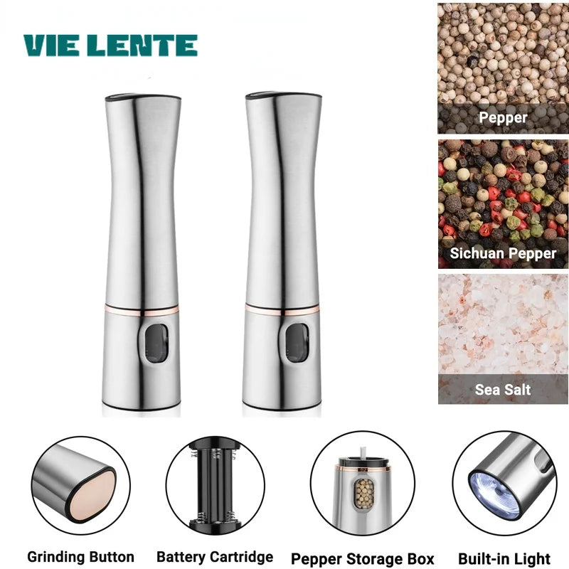Electric Salt & Pepper Grinder – One-Touch Stainless Steel Spice Mill with Adjustable Coarseness