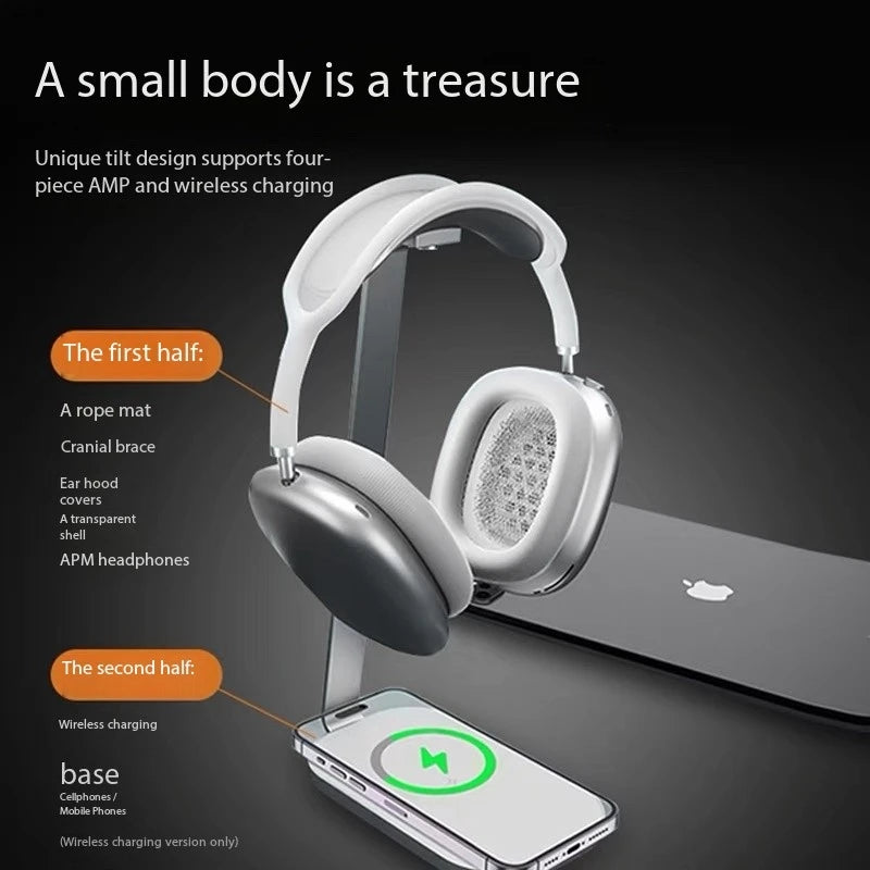 Premium Aluminium Headphone Stand with 15W Wireless Charging – Heavy Base Desk Holder