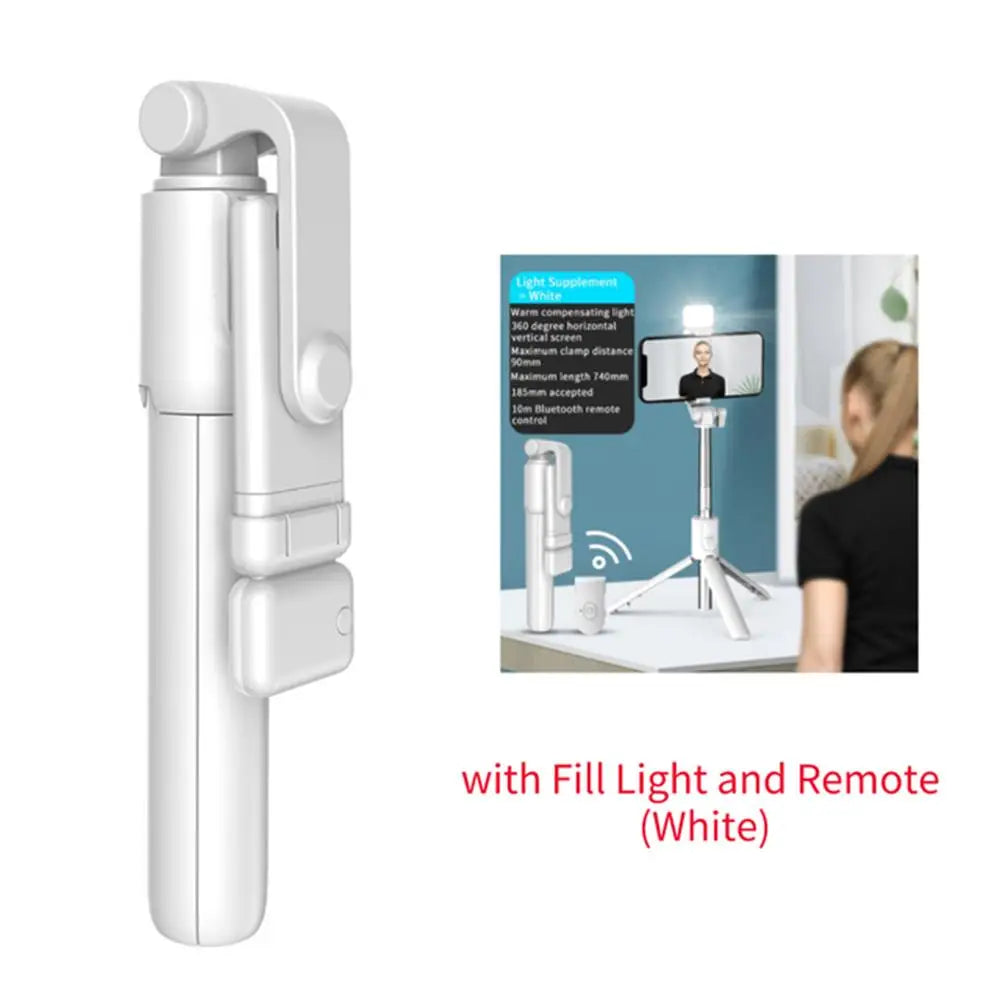 Compact Selfie Stick Tripod – Stainless Steel, Fill Light & Bluetooth Control