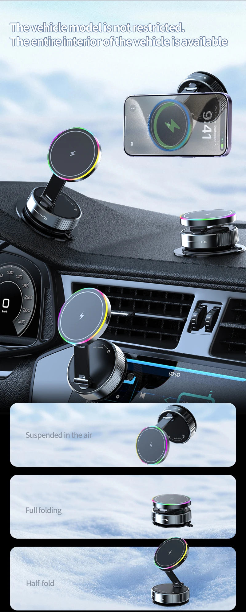 Aluminium Magnetic Car Holder with Wireless Charging – iPhone Compatible