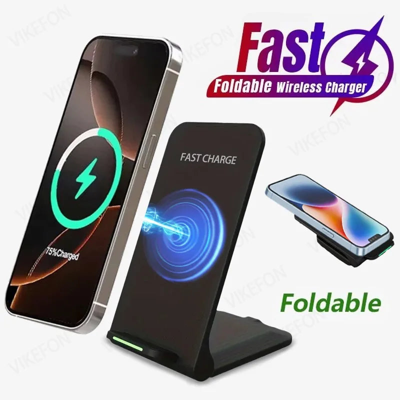 VIKEFON Fast Wireless Charger Stand 30W with Dual-Coil & Foldable Design