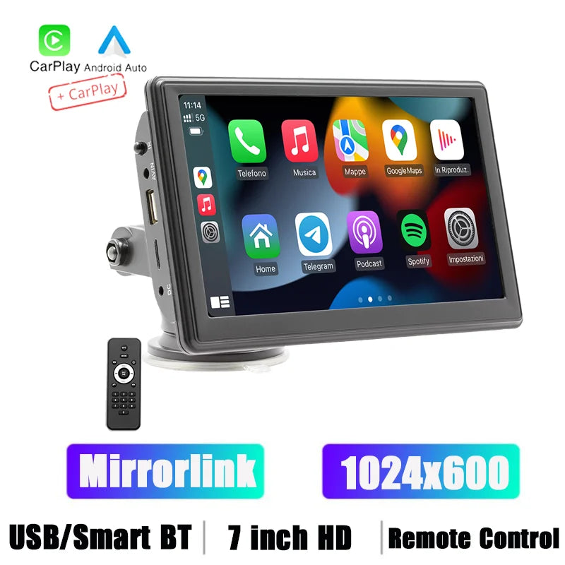 BQCC 7” Portable Wireless CarPlay & Android Auto MP5 Car Playe