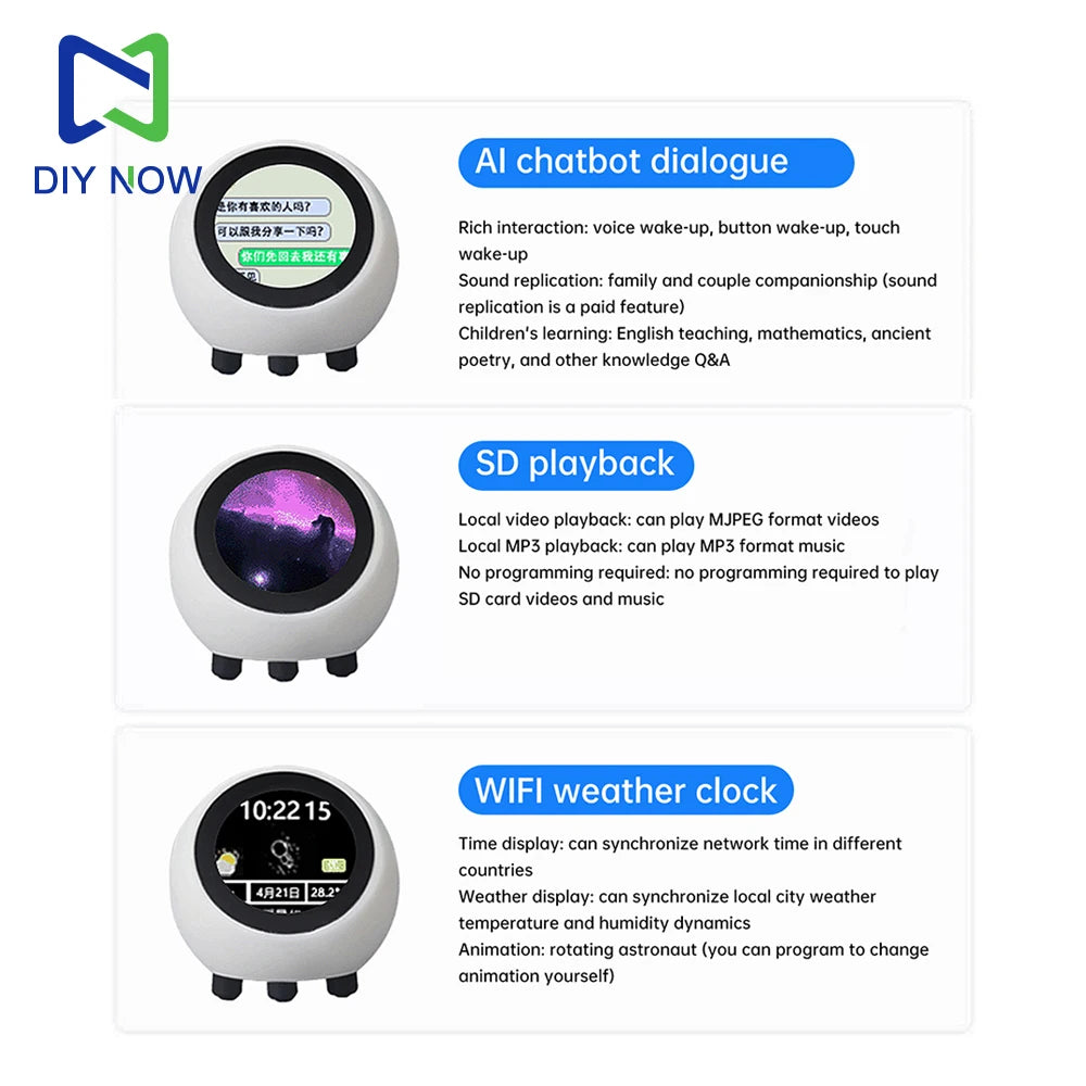 ESP32-S3 AI Voice Assistant Module – 1.28″ Screen, Weather Clock, Open-Source