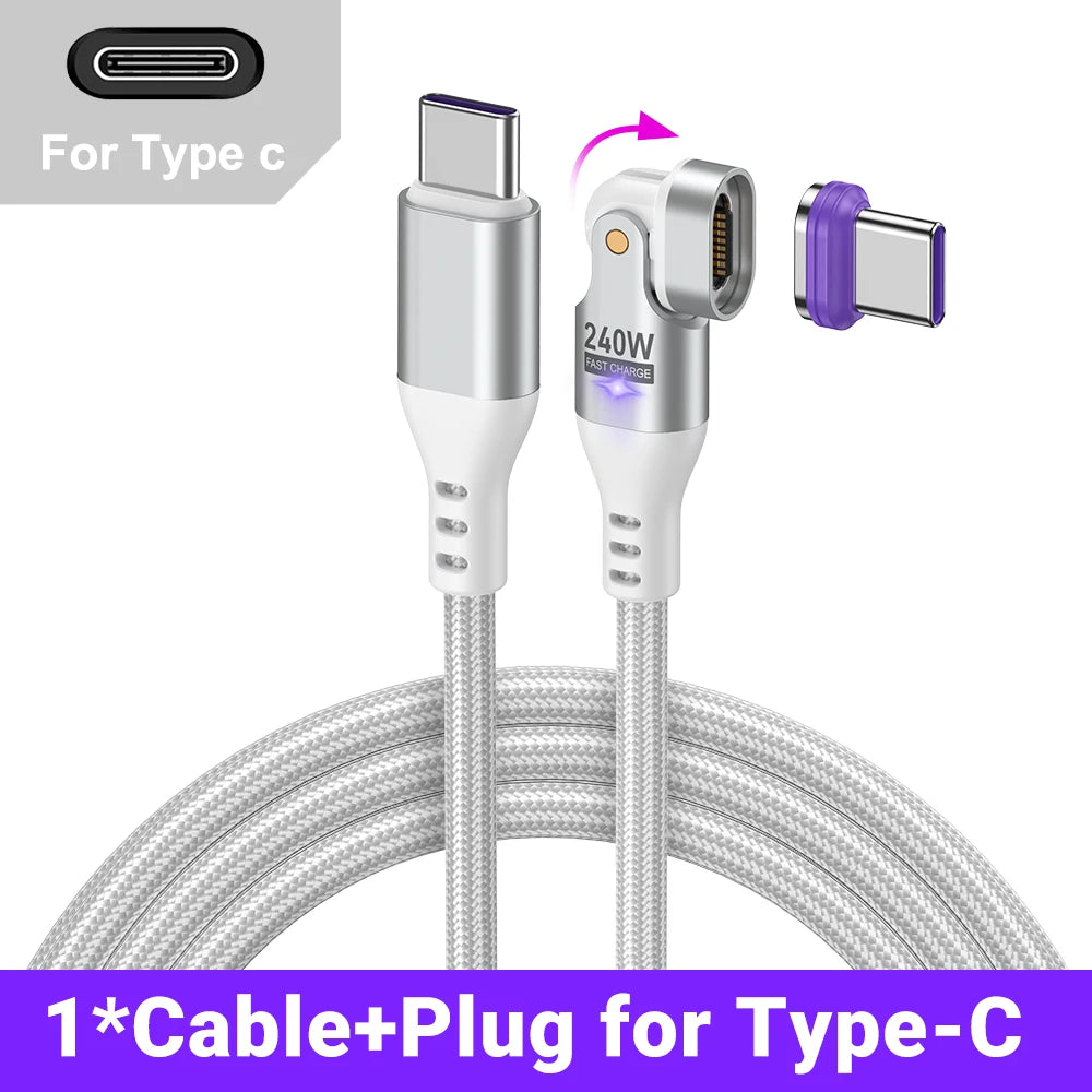 Magnetic USB-C Cable 240W PD – 3-in-1 Type-C / Lightning / Micro, 5A Fast Charge