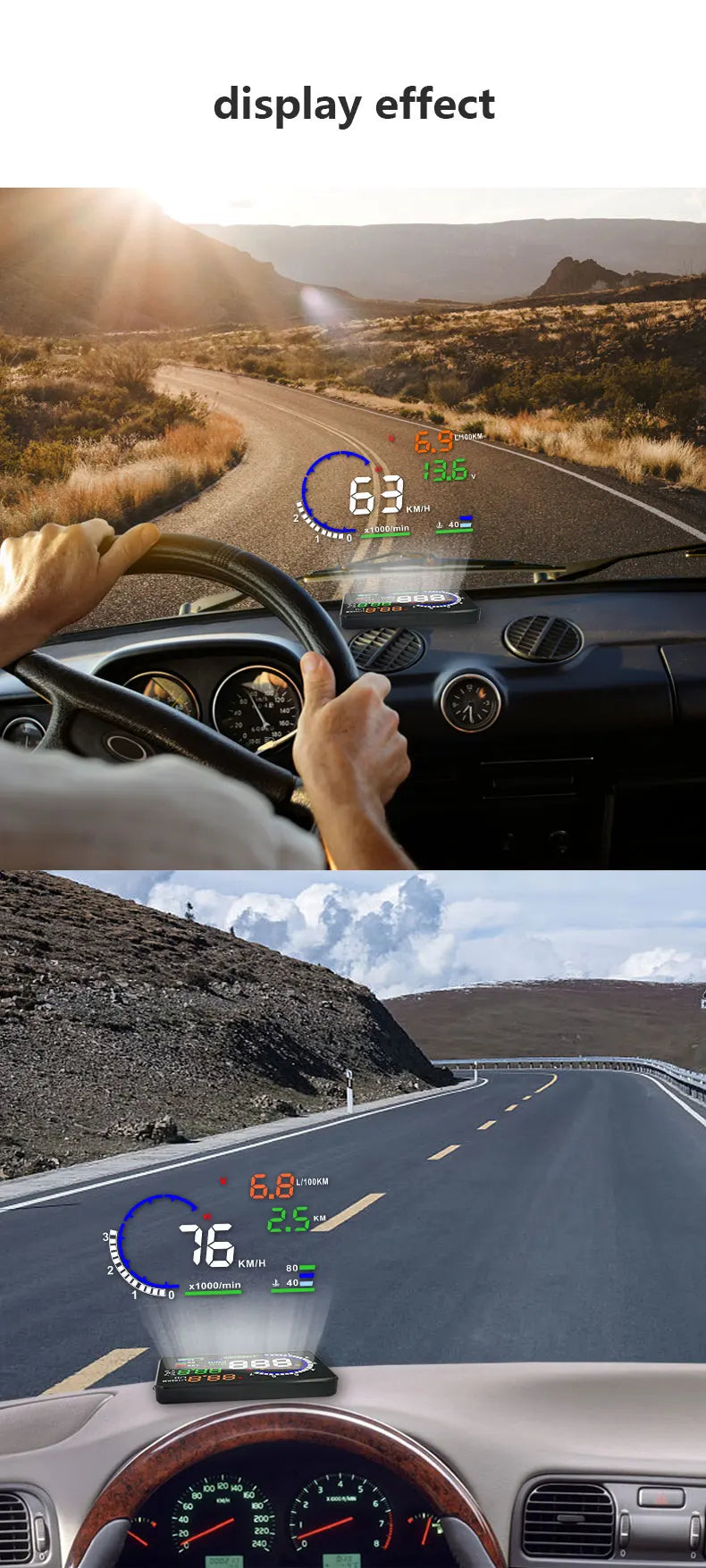 Dual-Mode Car Head-Up Display – OBD & GPS Speed HUD with Compact Slim Design (Universal Fit)