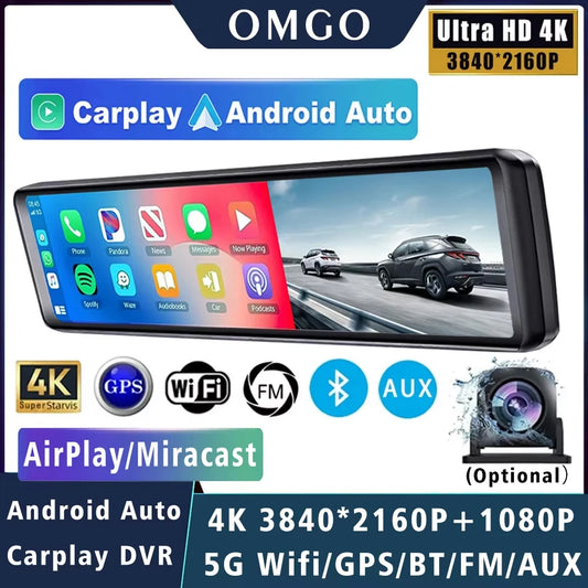 11.26” 4K Rearview Mirror DVR | CarPlay, Android Auto, GPS Ready