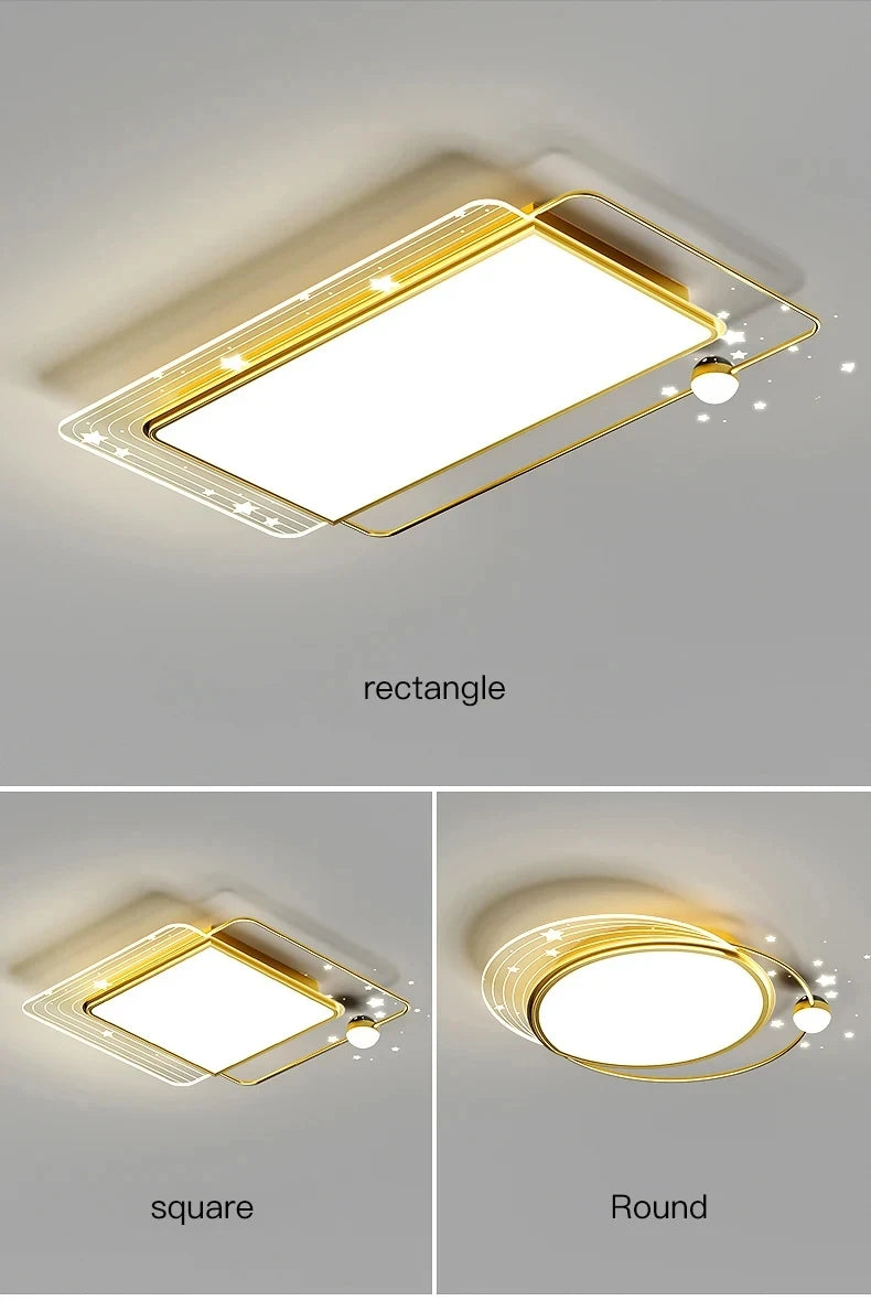 AuroraRealm Modern Ceiling Light with Remote | Gold LED Ceiling Lamp, 90–260V