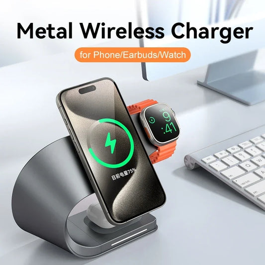 4-in-1 Magnetic Wireless Charger – Metal Fast Charging for iPhone, Watch & Earbuds