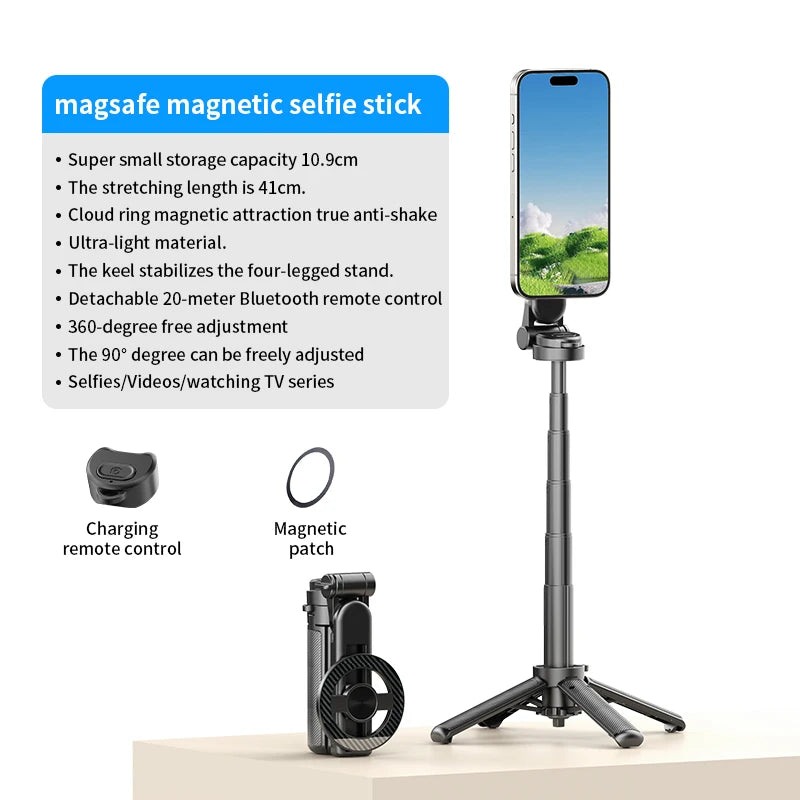 Mini MagSafe Selfie Stick Tripod – Bluetooth Remote & 360° Rotation