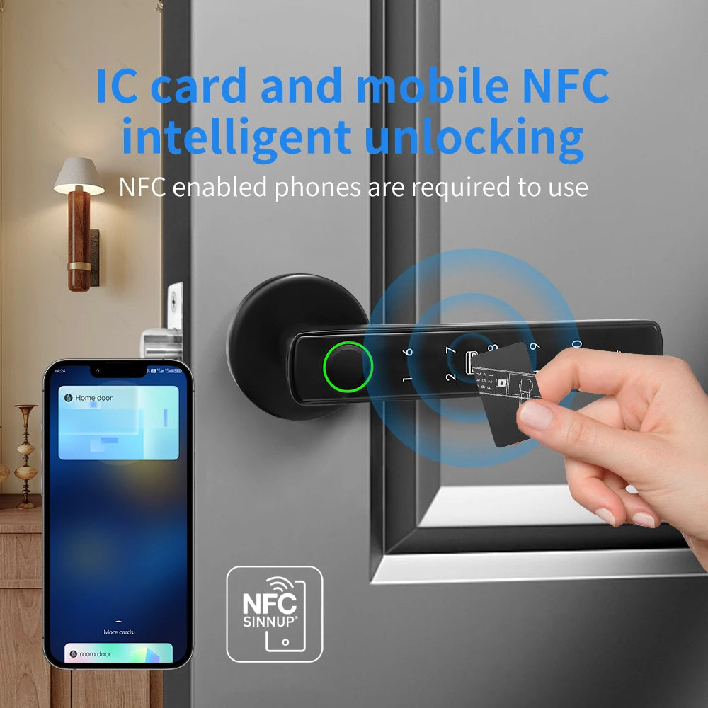 Tuya Smart Fingerprint Door Lock – 5-in-1 Bluetooth App, Card & Password Unlock (IP66)