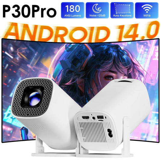 P30 Pro Smart Mini Projector – Android 14, WiFi 6, BT 5.0, 720P Native