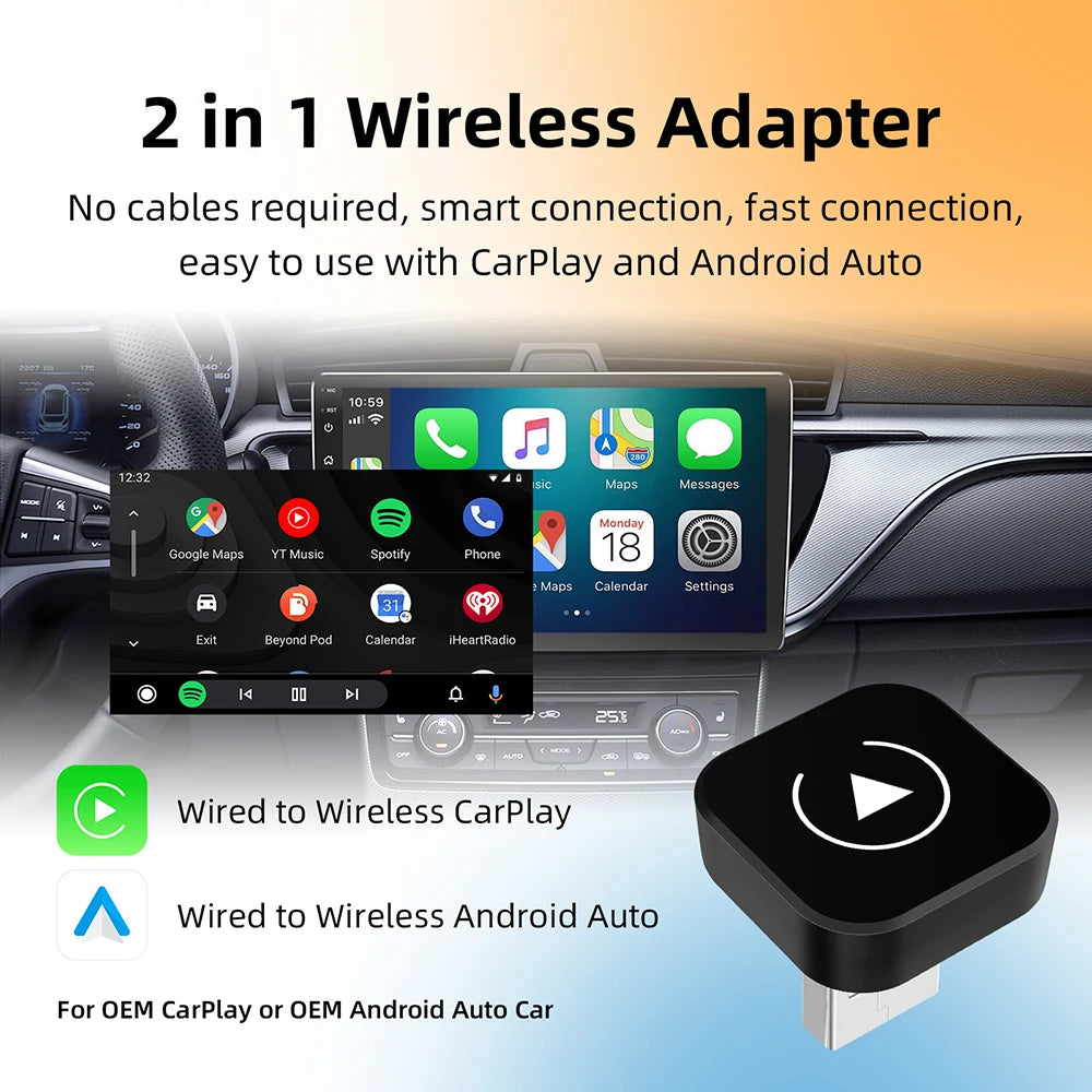 LEXXSON Ultra-Mini 2-in-1 Wireless CarPlay & Android Auto Adapter – 5.8GHz Plug & Play