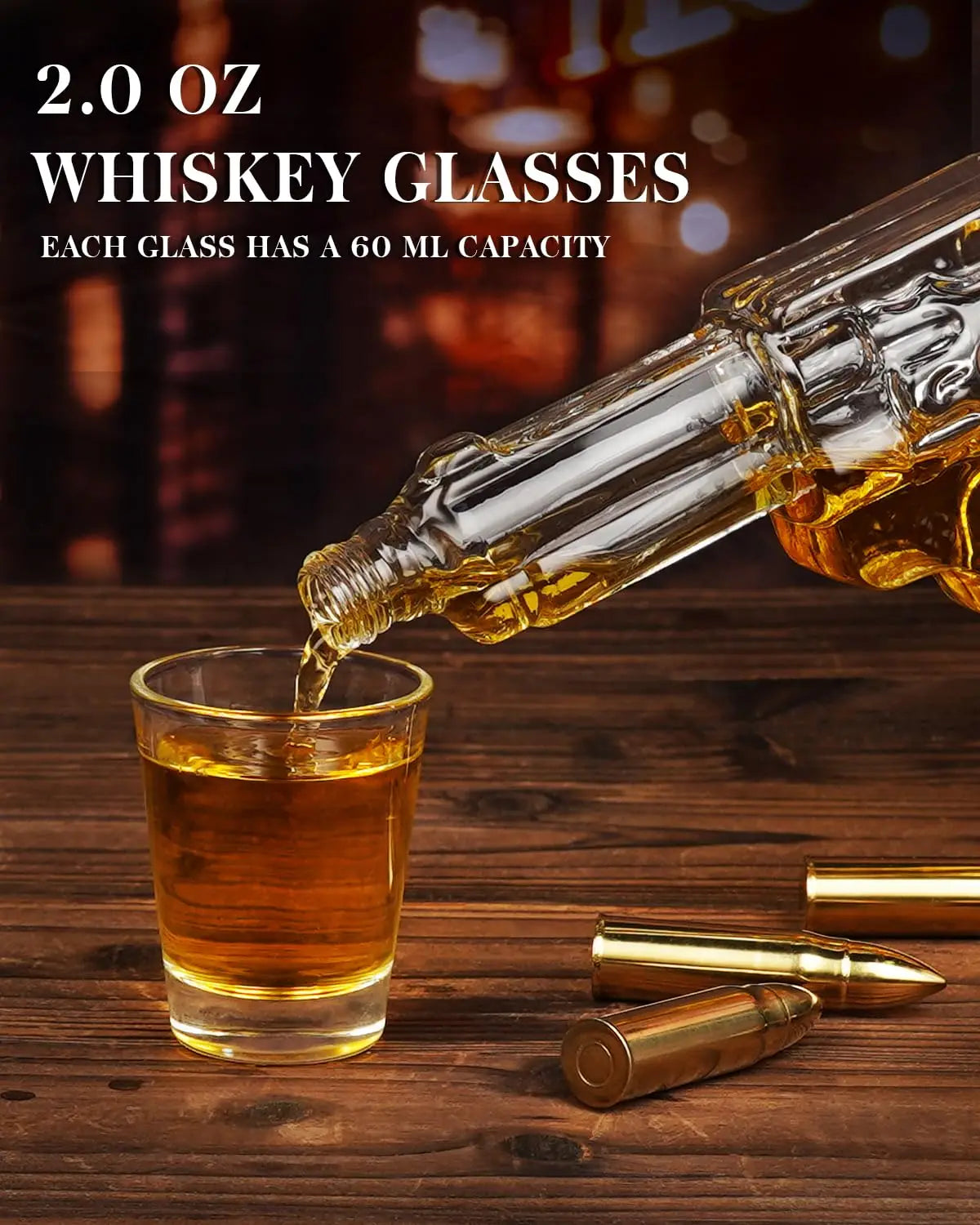 Buyyes Gun Shaped Whiskey Decanter – Handmade Lead-Free Glass Bar Display Gift