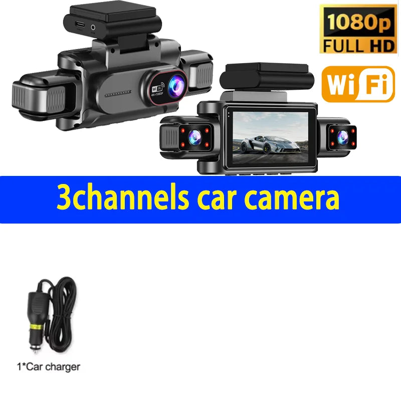 360° 4-Lens Dash Cam 1080P – WiFi Car DVR with Night Vision & Loop Recording