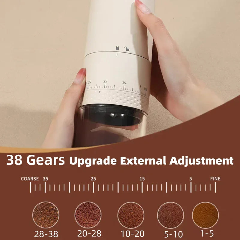 CREAROMA Rechargeable Coffee Grinder – Ceramic Burr, 38 Grind Levels, Touch Screen Control
