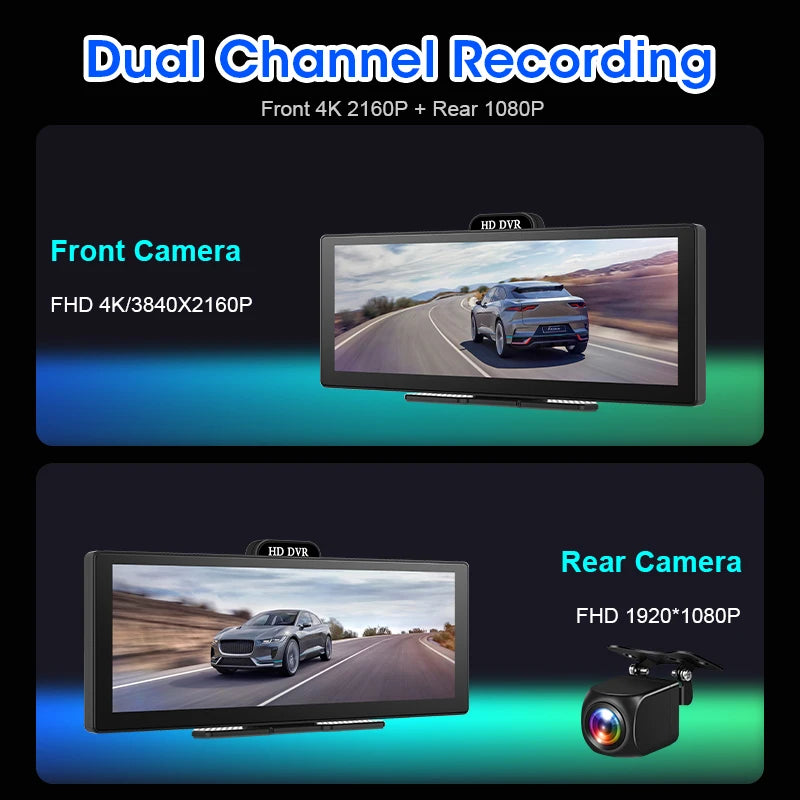 Srnubi 11.26" Portable 4K Car Dash Camera Dual Lens with IPS Touchscreen, Parking Monitor & ADAS