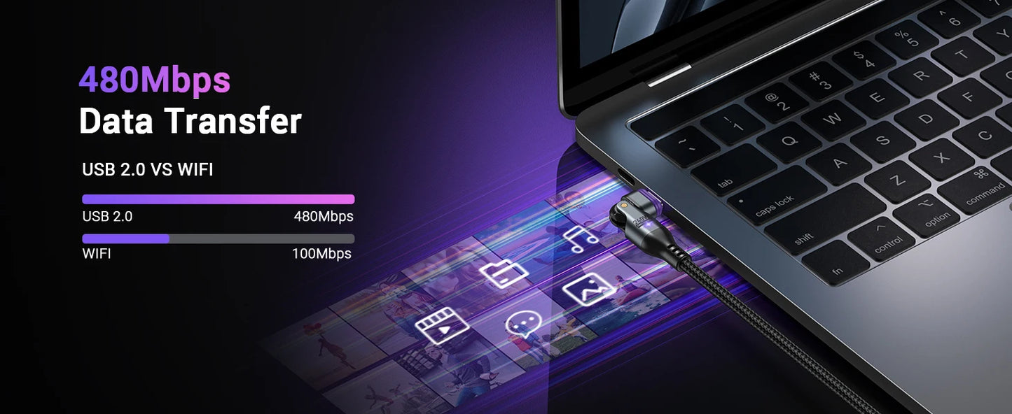 Magnetic USB-C Cable 240W PD – 3-in-1 Type-C / Lightning / Micro, 5A Fast Charge