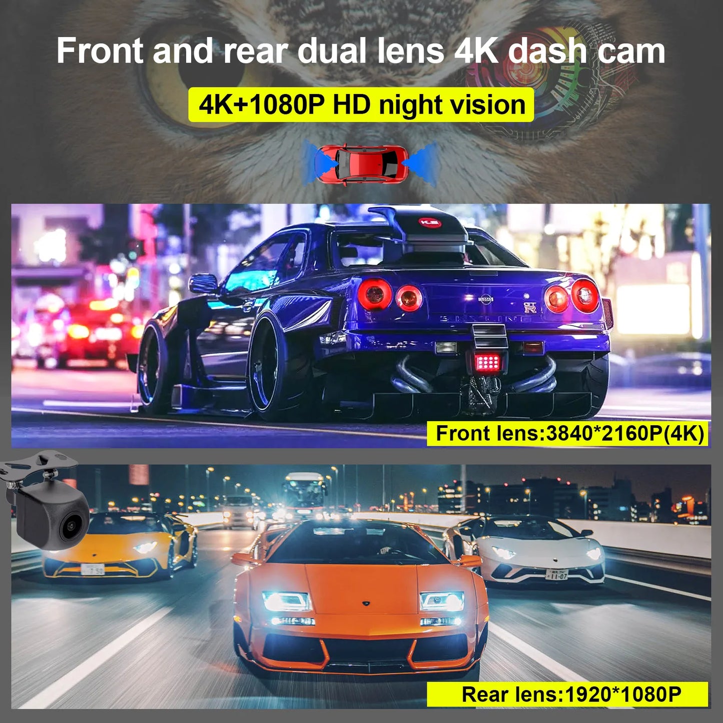 10″ 4K Rearview Mirror Dash Cam with WiFi & GPS – Front 4K + Rear 1080P Streaming DVR