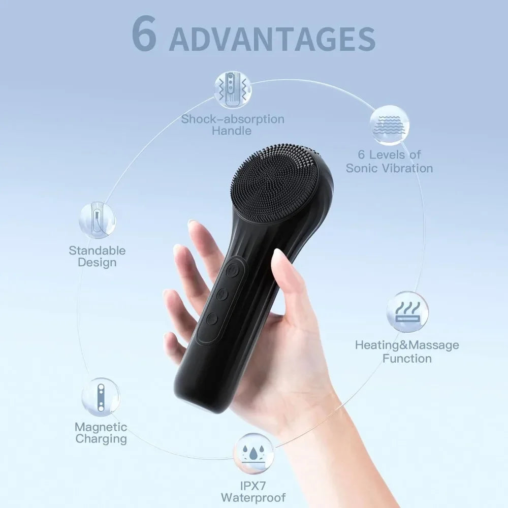 LSHOW Rechargeable Sonic Facial Cleansing Brush with Hot Compress – IPX7 Waterproof Deep Clean & Massage Tool