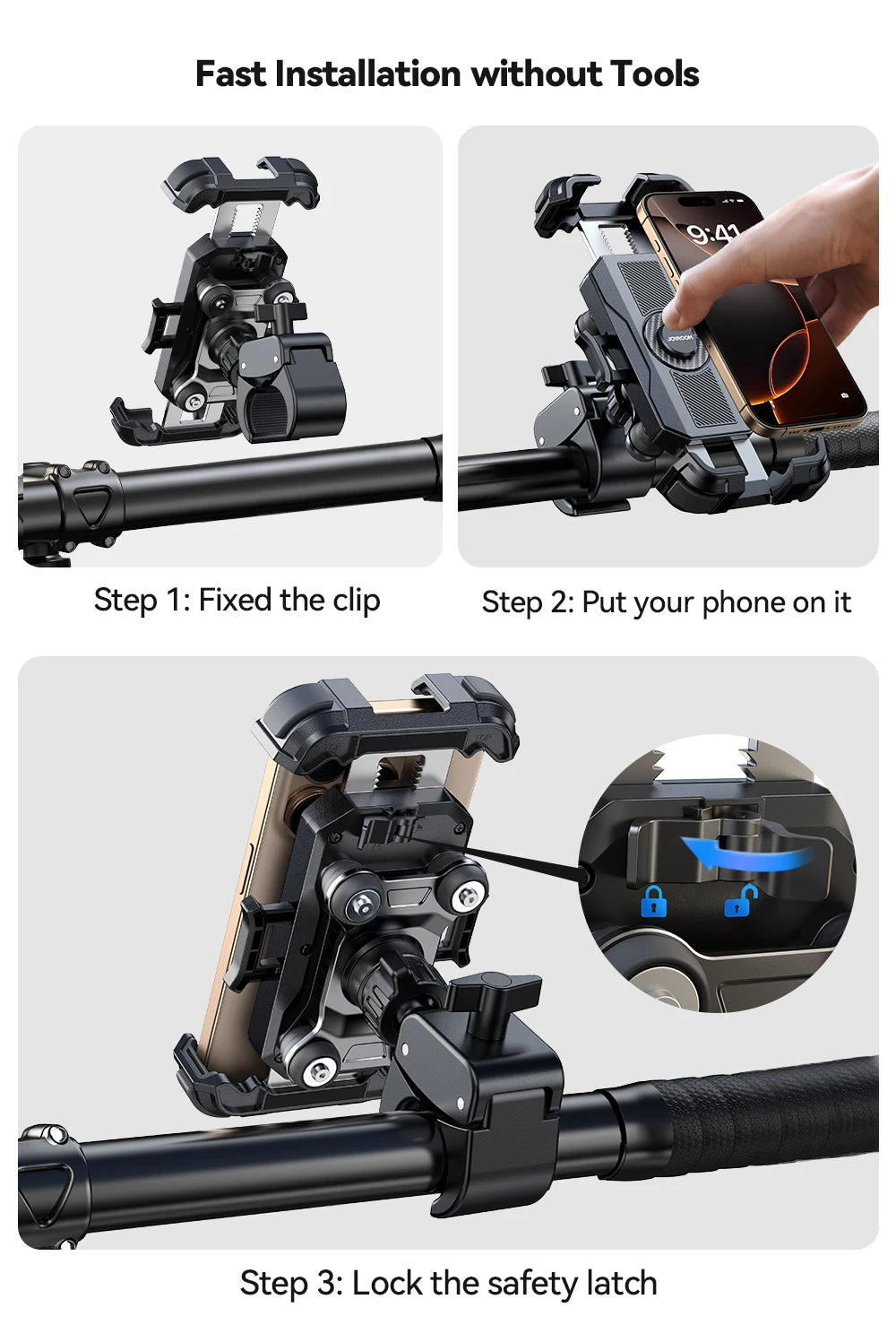 Anti-Vibration Motorcycle Phone Holder – 360° Handlebar Mount