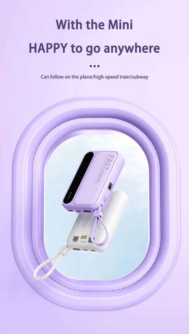 High-Capacity Power Bank 120W – Built-in 4 Cables, Digital Display (10000mAh / 30000mAh / 50000mAh)