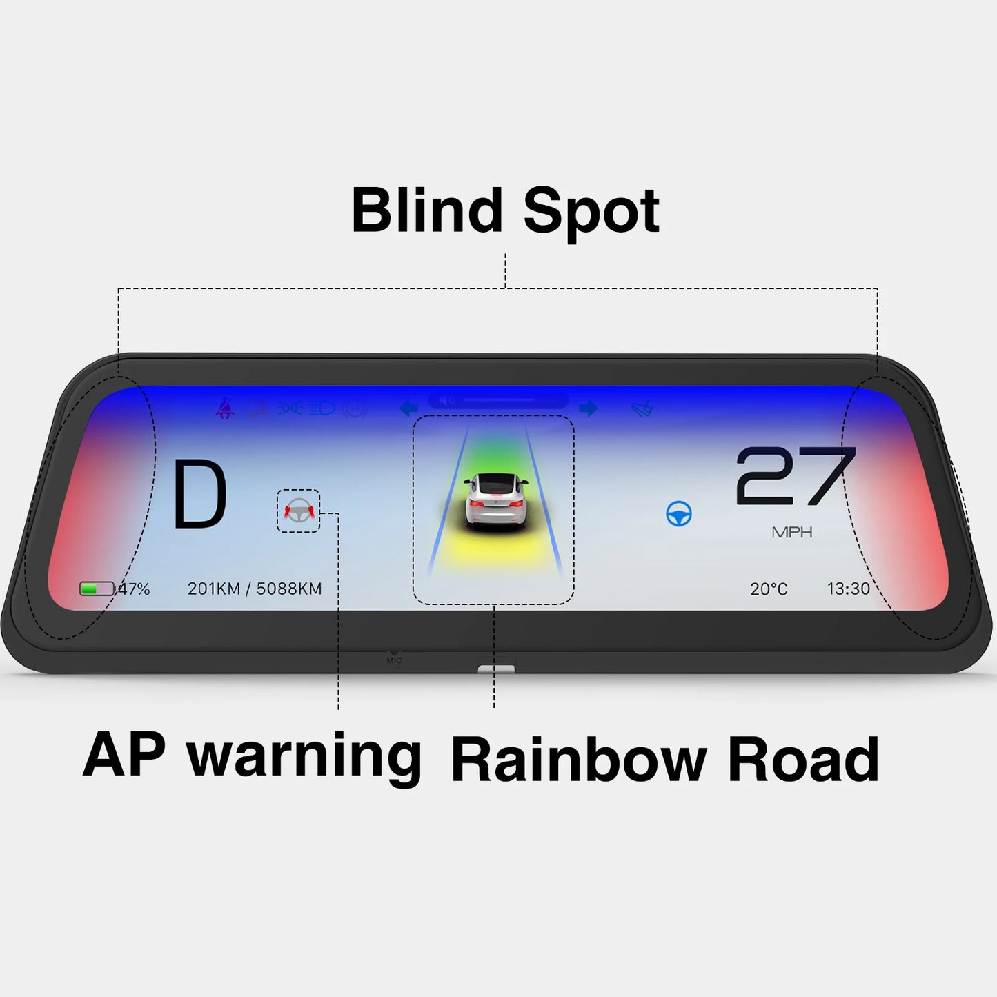 CATRONICS 9.6″ Tesla Instrument Cluster HUD – Linux Display with Wireless CarPlay & Android Auto, Blind Spot Alerts